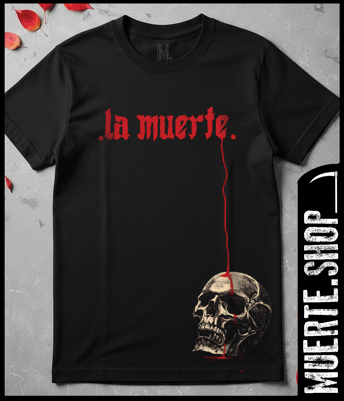 Черна тениска LA MUERTE BLOOD LINE – dark streetwear дизайн с щампа Черна тениска LA MUERTE BLOOD LINE – dark streetwear дизайн с щампа